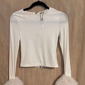 Alice + Olivia Cream Long Sleeve Top with Faux Fur Cuffs